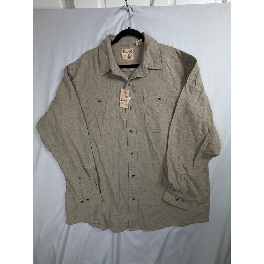 Red Head Button Up Shirt XL Tan Khaki Long Sleeve Pockets Outdoor Workwear
